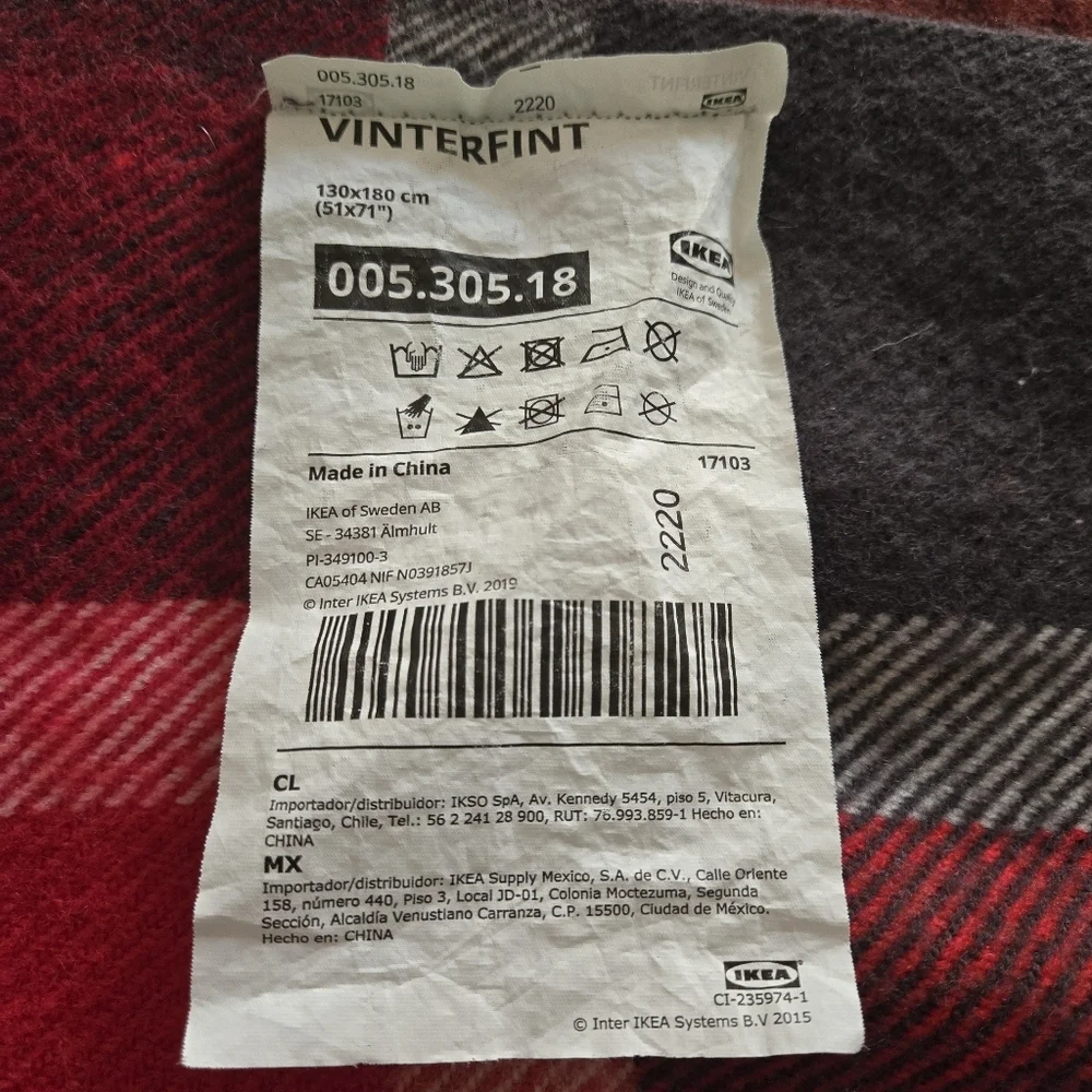 Ikea Vinterfint Wool Blend Cozy Red Plaid Boho Throw Blanket with Fringe